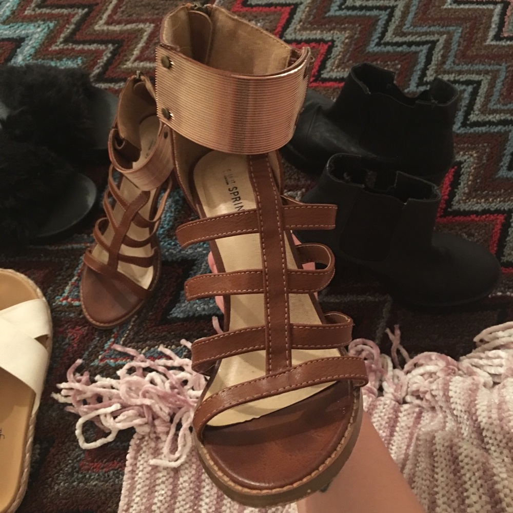 Call it Spring brown faux leather with gold buckle
